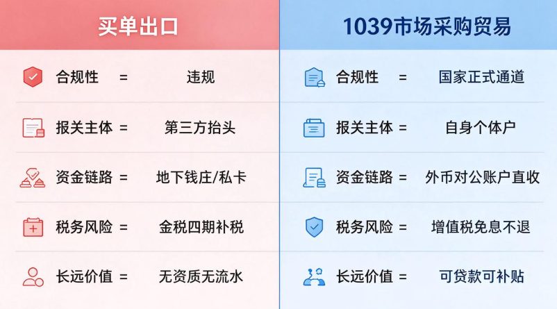 买单出口与1039市场采购五维度对比